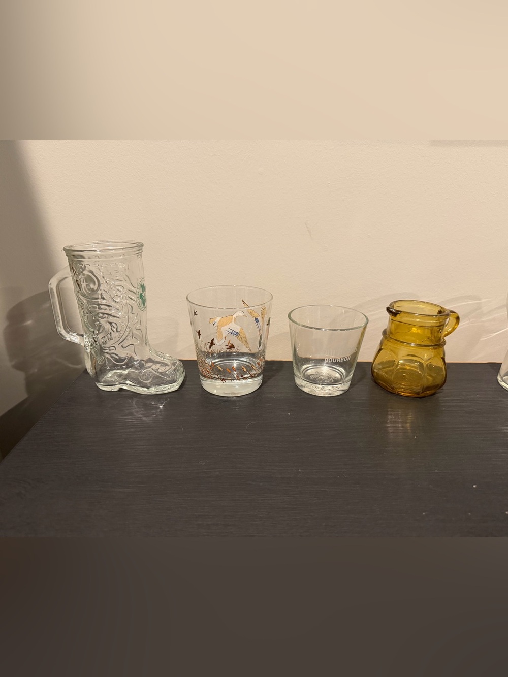 Vintage Bird Motif Clear Glass Tumbler - White, Gold Accents